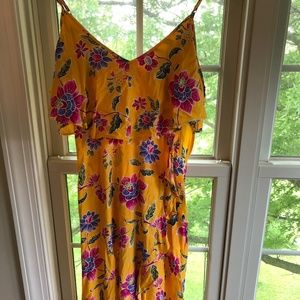 Yellow floral split seam dress